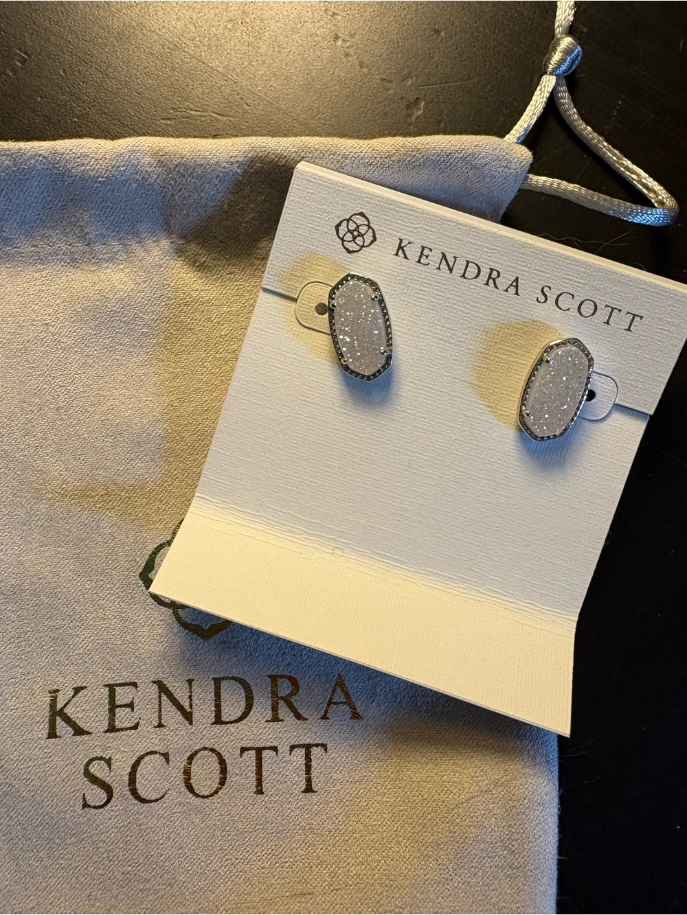 Authentic Kendra Scott White Drusy Silver Stud Earrings NEW
